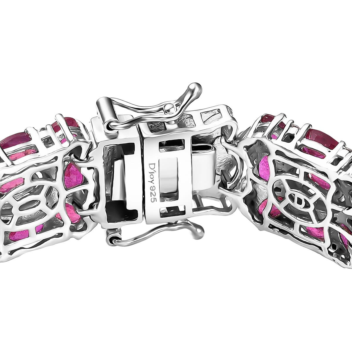 Doorbuster D'Joy Niassa Ruby (FF) and White Zircon 37.30 ctw Art Deco Bracelet in Rhodium Over Sterling Silver (6.50 In) image number 3
