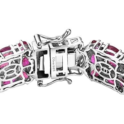  D'Joy Niassa Ruby (FF) and White Zircon 37.30 ctw Art Deco Bracelet in Rhodium Over Sterling Silver (6.50 In)