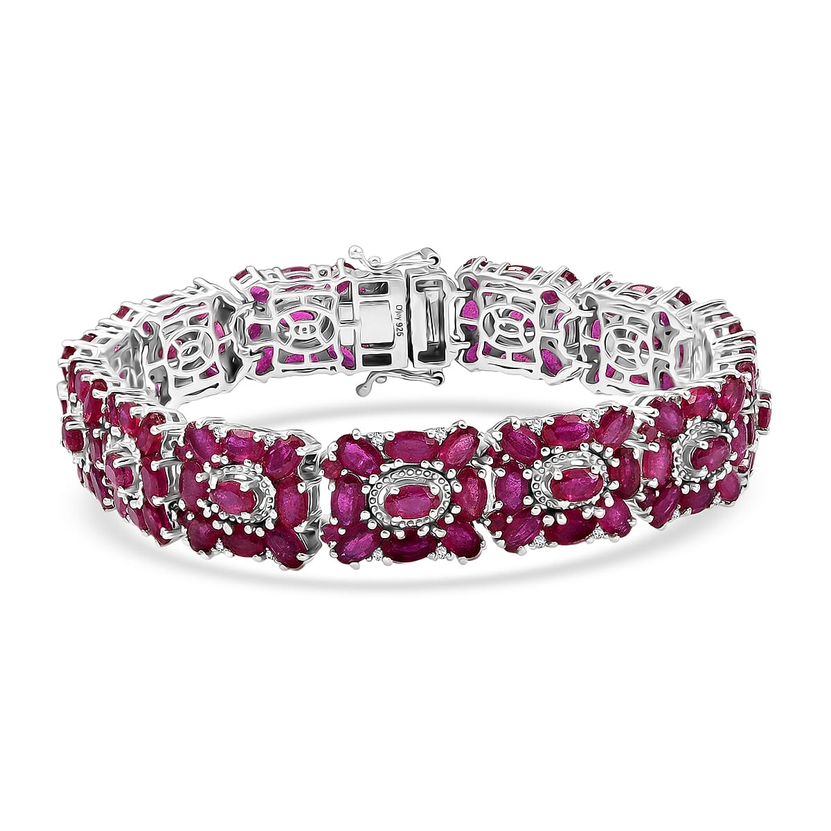 Doorbuster D'Joy Niassa Ruby (FF) and White Zircon 45.00 ctw Art Deco Bracelet in Rhodium Over Sterling Si (8.00 In) image number 0