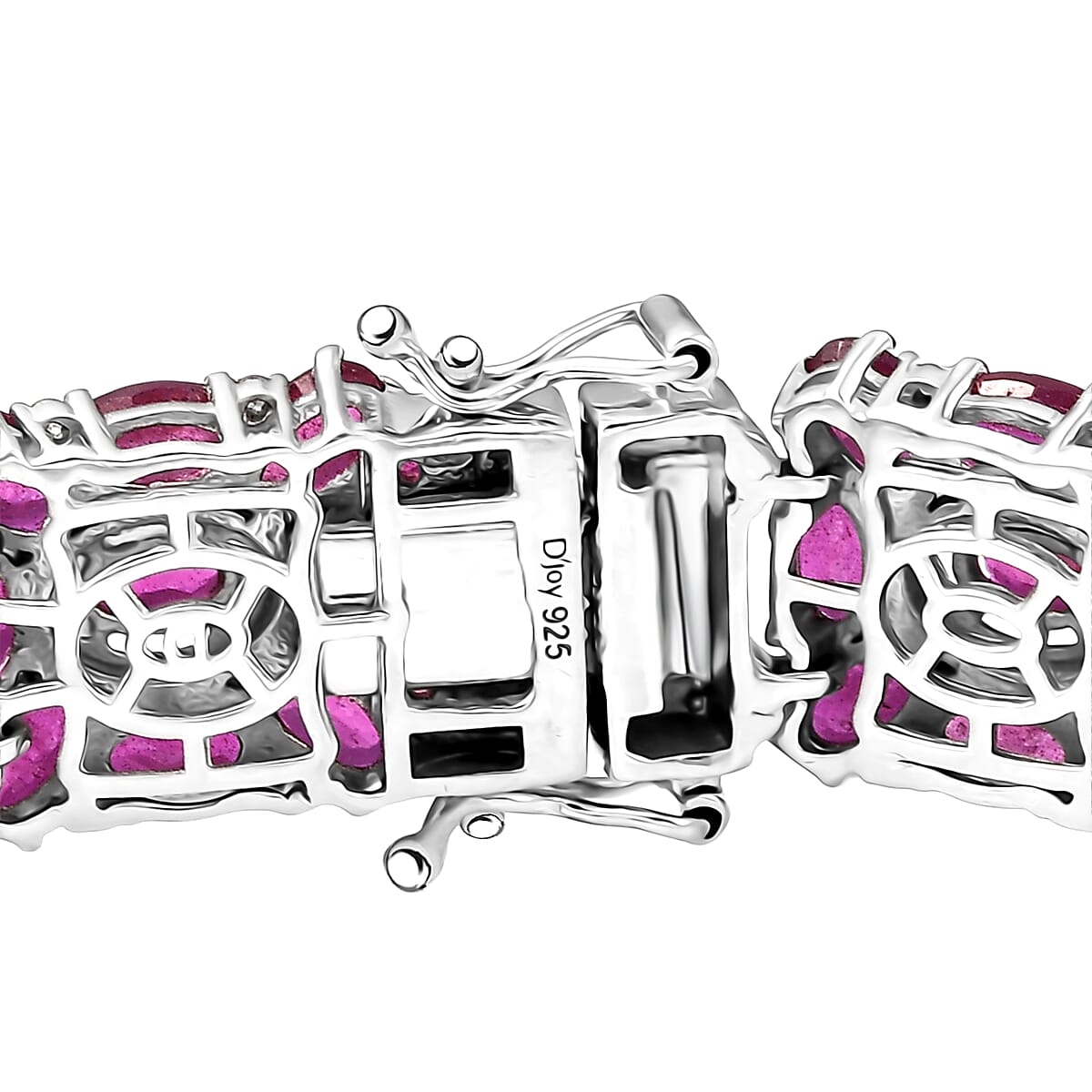 Doorbuster D'Joy Niassa Ruby (FF) and White Zircon 45.00 ctw Art Deco Bracelet in Rhodium Over Sterling Si (8.00 In) image number 3