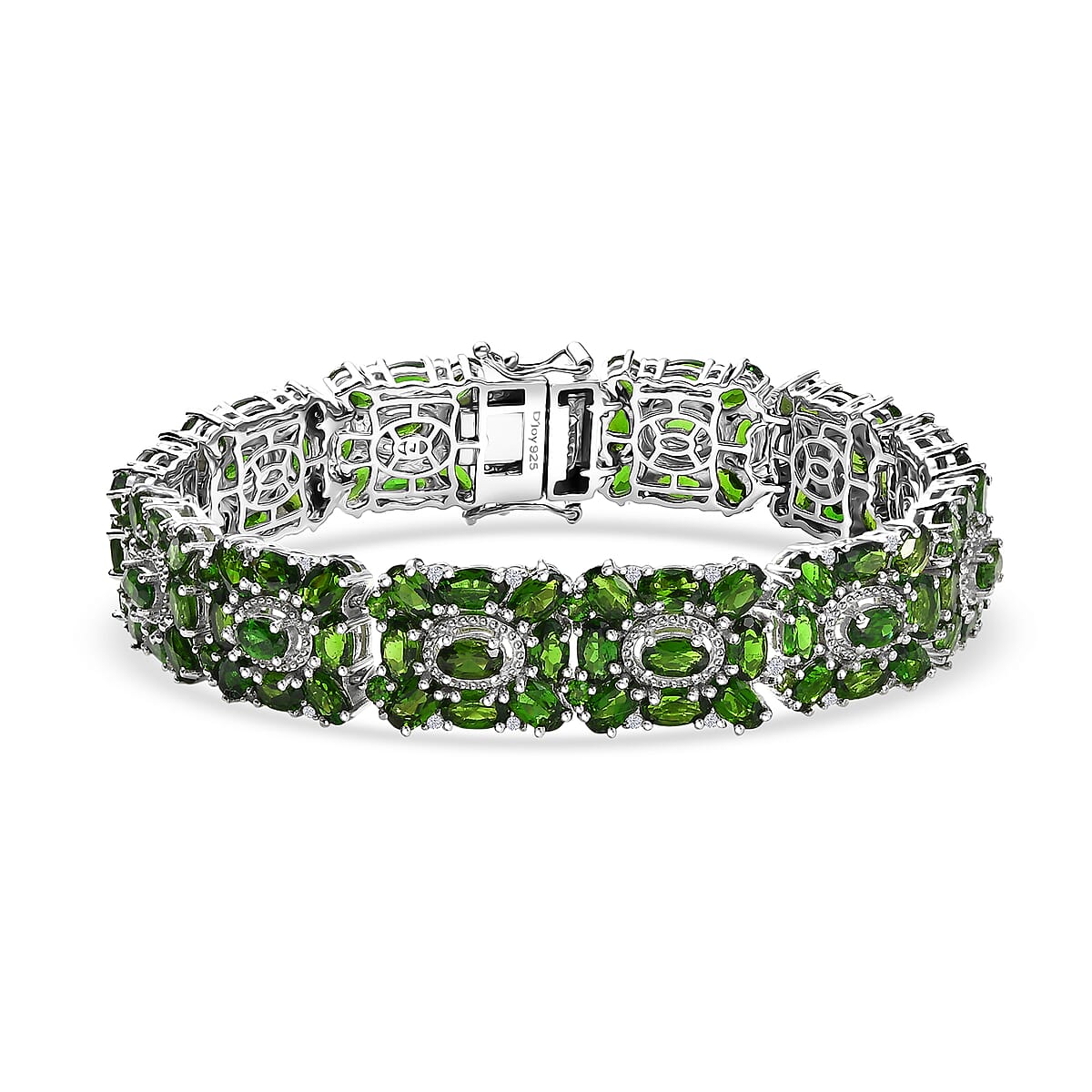 Doorbuster D'Joy Chrome Diopside and White Zircon 27.80 ctw Art Deco Bracelet in Rhodium Over Sterling Silver (7.25 In) image number 0