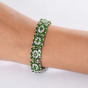  D'Joy Chrome Diopside and White Zircon 27.80 ctw Art Deco Bracelet in Rhodium Over Sterling Silver (7.25 In)