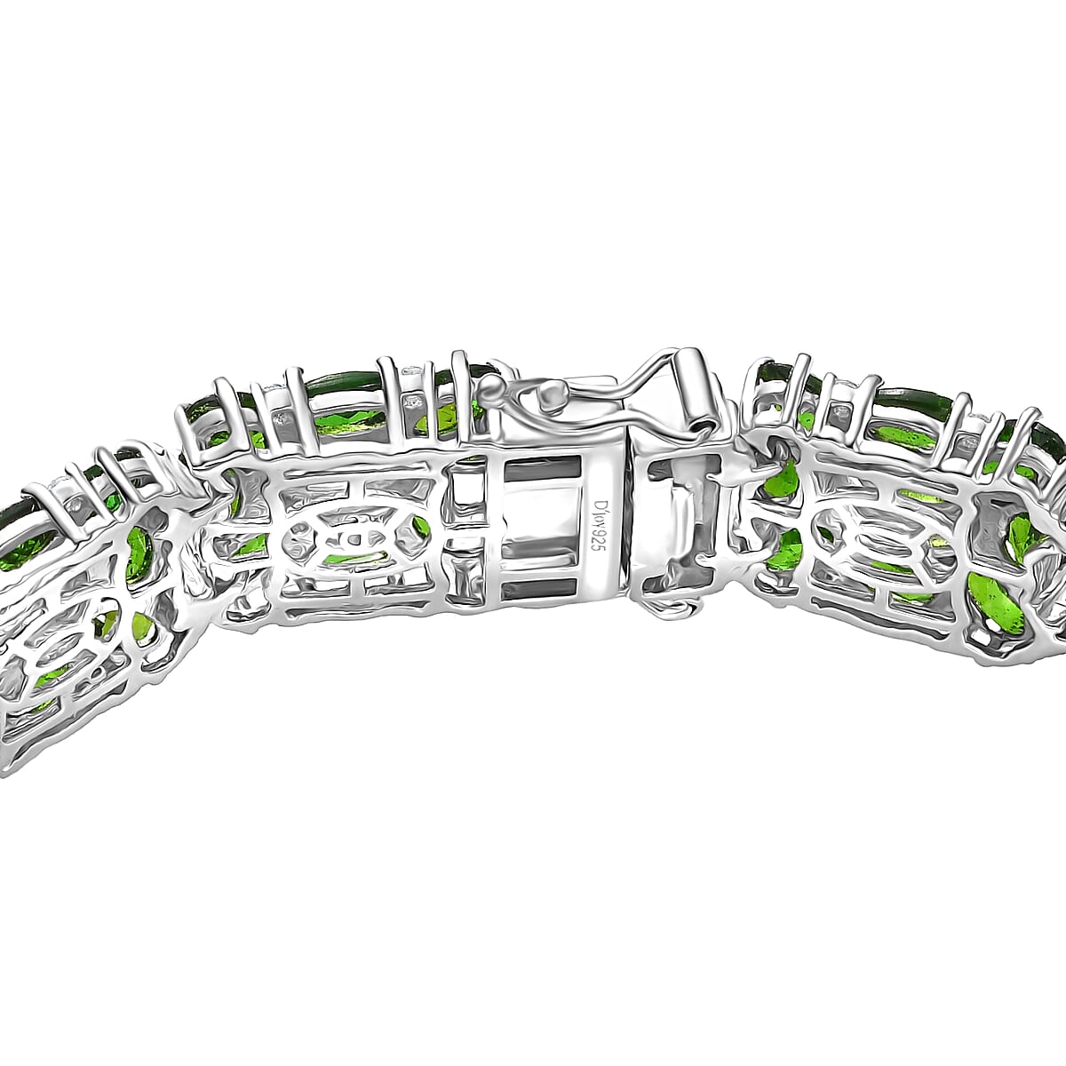 Doorbuster D'Joy Chrome Diopside and White Zircon 27.80 ctw Art Deco Bracelet in Rhodium Over Sterling Silver (7.25 In) image number 3