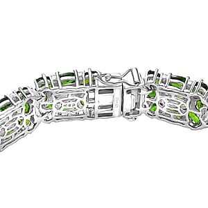  D'Joy Chrome Diopside and White Zircon 27.80 ctw Art Deco Bracelet in Rhodium Over Sterling Silver (7.25 In)