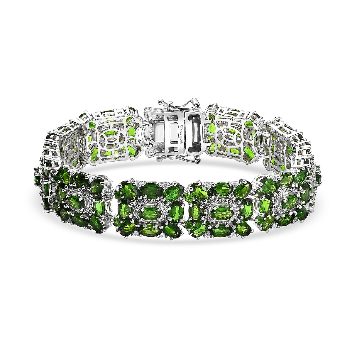 Doorbuster D’joy Chrome Diopside and White Zircon 30.25 ctw Art Deco Bracelet in Rhodium Over Sterling Silver (8.00 In) image number 0