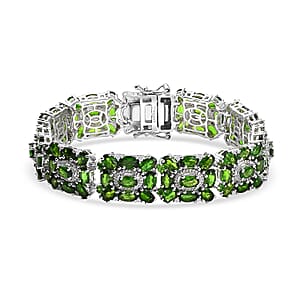 Doorbuster D’joy Chrome Diopside and White Zircon 30.25 ctw Art Deco Bracelet in Rhodium Over Sterling Silver (8.00 In)