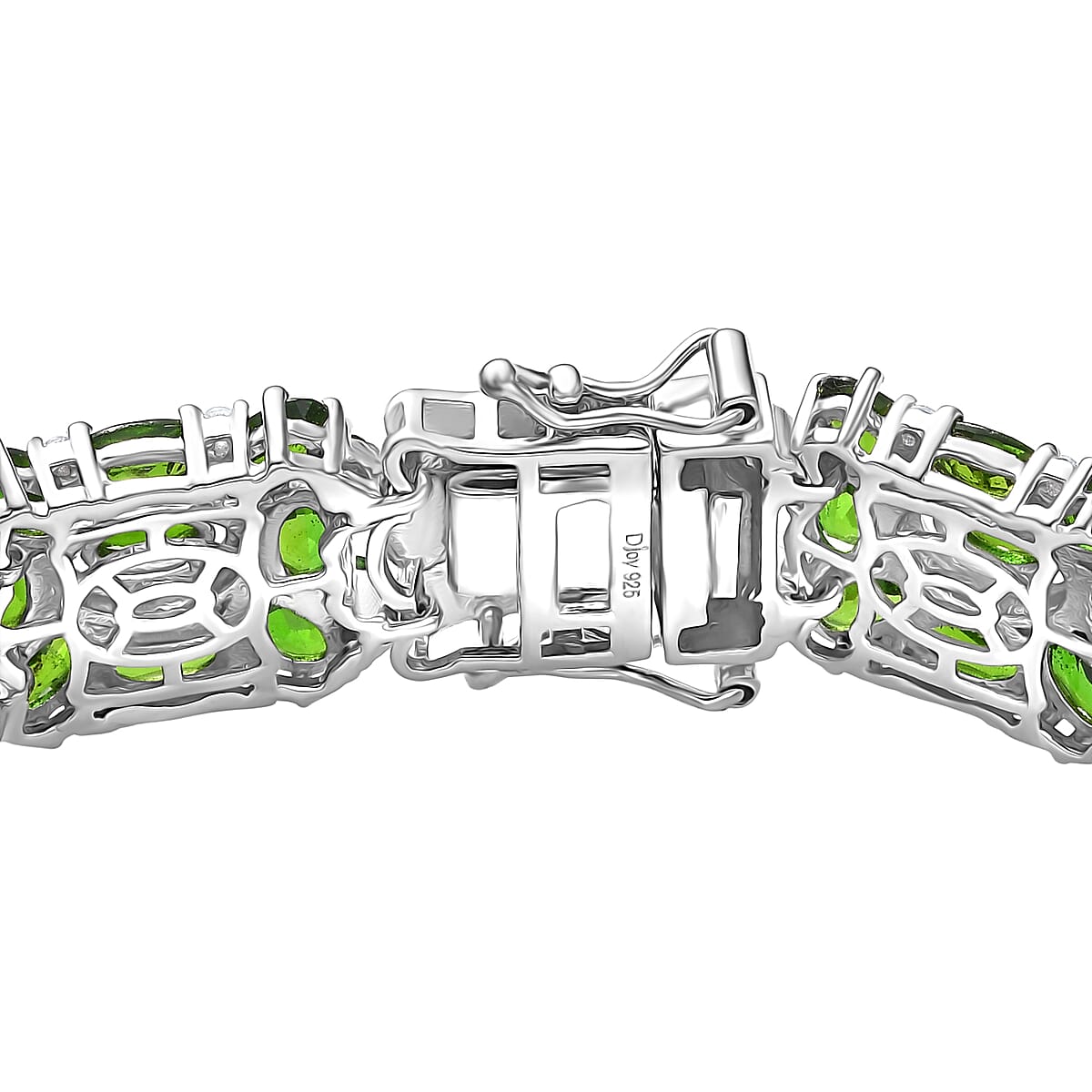 Doorbuster D’joy Chrome Diopside and White Zircon 30.25 ctw Art Deco Bracelet in Rhodium Over Sterling Silver (8.00 In) image number 3