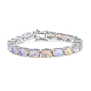 D'Joy Premium Ethiopian Welo Opal 14.10 ctw Aurora Glow Bracelet in Rhodium Over Sterling Silver (6.50 In)
