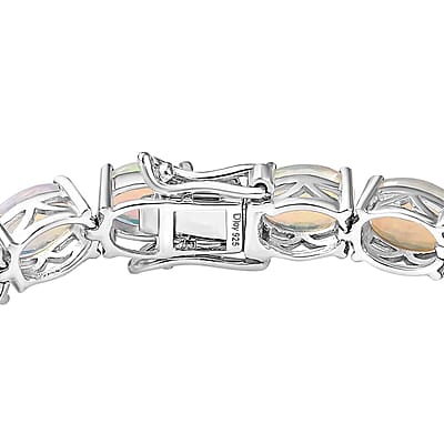 D'Joy Premium Ethiopian Welo Opal 14.10 ctw Aurora Glow Bracelet in Rhodium Over Sterling Silver (6.50 In)