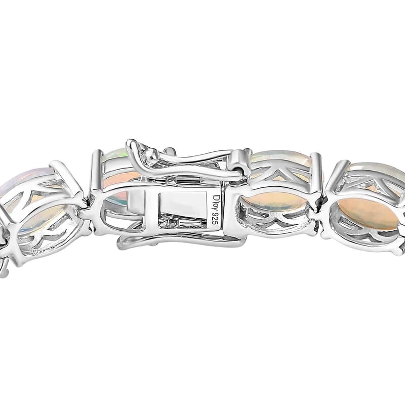 D'Joy Premium Ethiopian Welo Opal 14.10 ctw Aurora Glow Bracelet in Rhodium Over Sterling Silver (6.50 In)