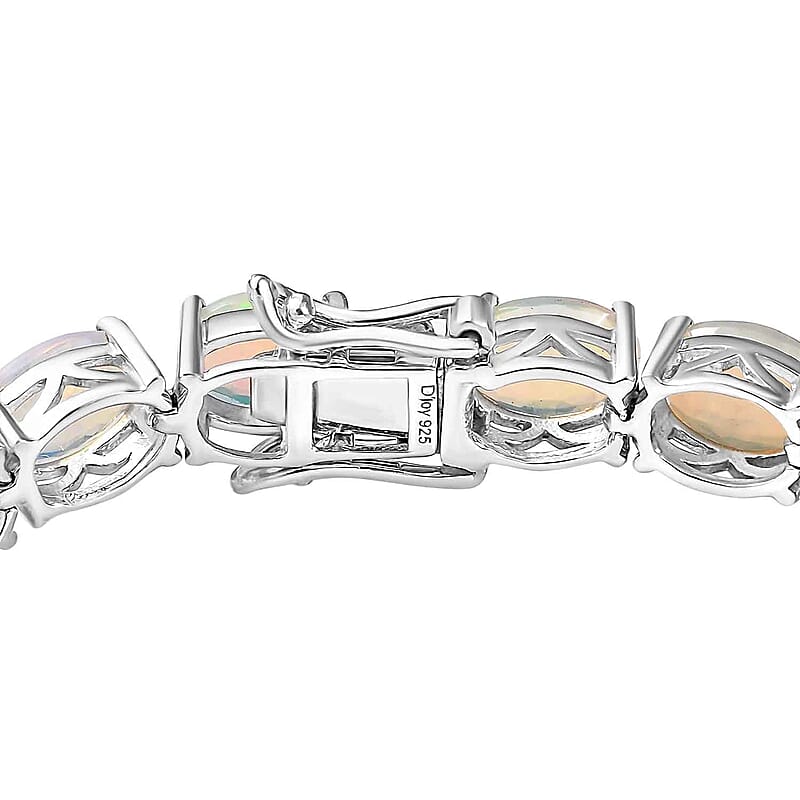 D'Joy Premium Ethiopian Welo Opal 14.10 ctw Aurora Glow Bracelet in Rhodium Over Sterling Silver (6.50 In)