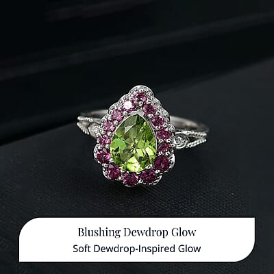 D'Joy Hebei Peridot, Multi Gemstone Floral Halo Ring in Rhodium Over Sterling Silver 2.60 ctw (Size 10.0)