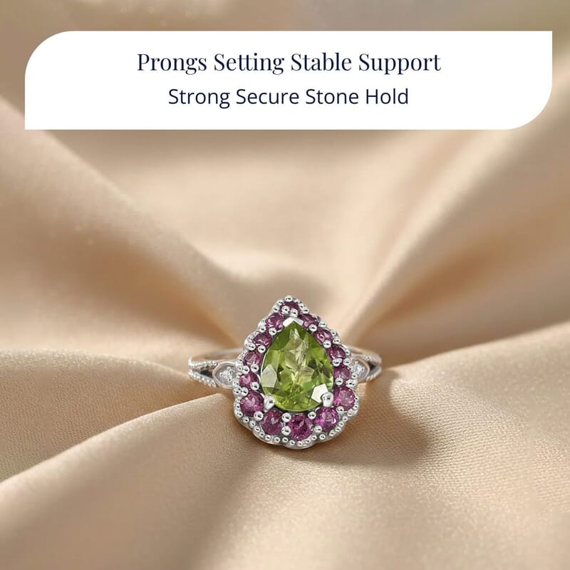 D'Joy Hebei Peridot, Multi Gemstone Floral Halo Ring in Rhodium Over Sterling Silver 2.60 ctw (Size 10.0)