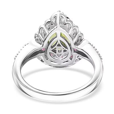D'Joy Hebei Peridot, Multi Gemstone Floral Halo Ring in Rhodium Over Sterling Silver 2.60 ctw (Size 10.0)