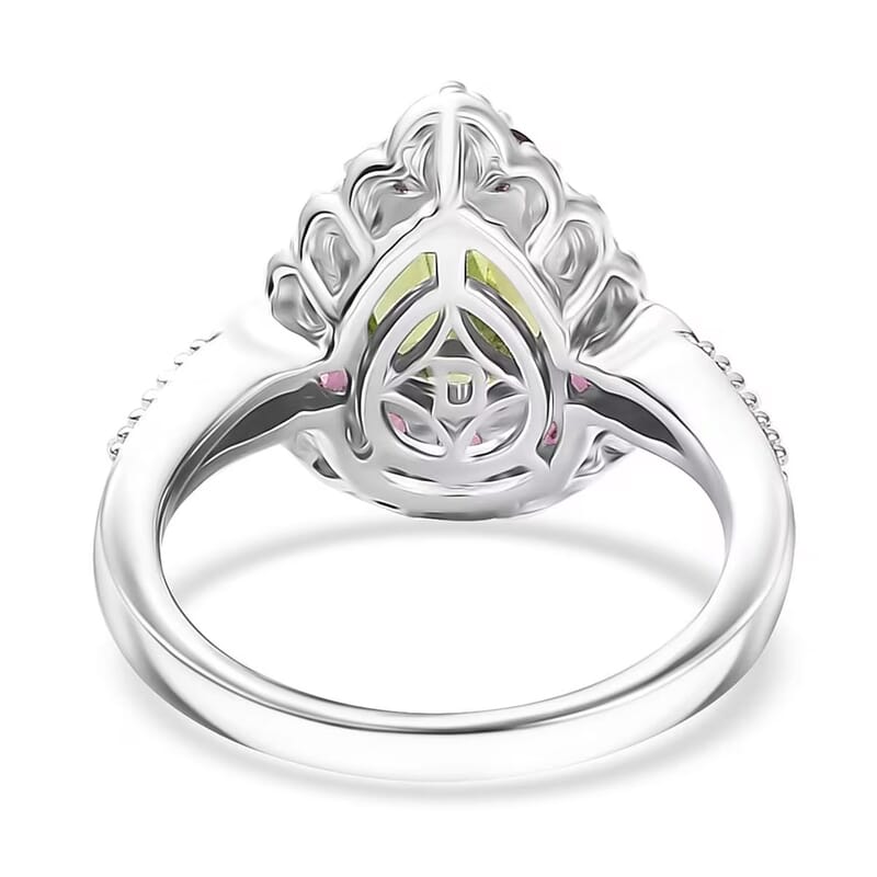 D'Joy Hebei Peridot, Multi Gemstone Floral Halo Ring in Rhodium Over Sterling Silver 2.60 ctw (Size 10.0)