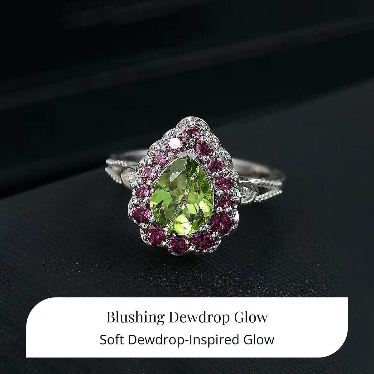 D'Joy Hebei Peridot and Multi Gemstone 2.60 ctw Blushing Dewdrop Ring in Rhodium Over Sterling Silver (Size 5.0) image number 2