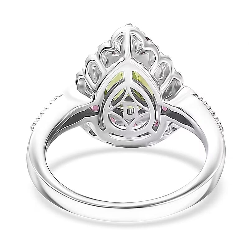 D'Joy Hebei Peridot, Multi Gemstone Floral Halo Ring in Rhodium Over Sterling Silver 2.60 ctw (Size 7.0)
