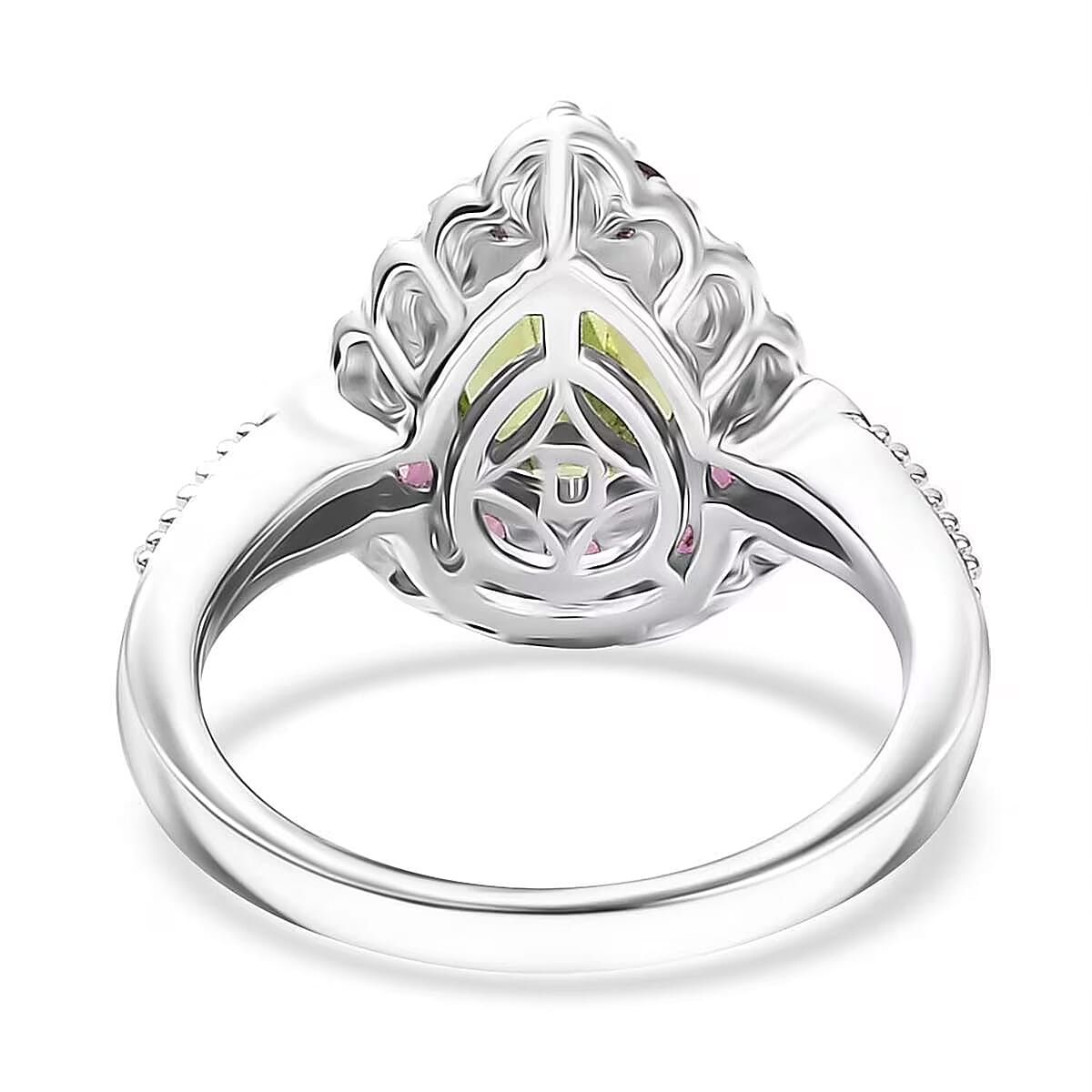 D'Joy Hebei Peridot and Multi Gemstone 2.60 ctw Blushing Dewdrop Ring in Rhodium Over Sterling Silver (Size 8.0) image number 7