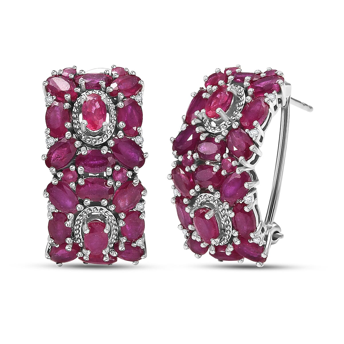 Doorbuster D'Joy Niassa Ruby (FF) and White Zircon 13.25 ctw Art Deco Earrings in Rhodium Over Sterling Silver image number 0