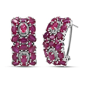 Doorbuster D'Joy Niassa Ruby (FF) and White Zircon 13.25 ctw Art Deco Earrings in Rhodium Over Sterling Silver