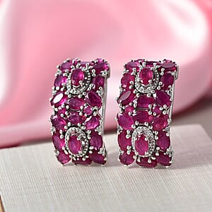 D'Joy Niassa Ruby, White Zircon Art Deco Earrings in Rhodium Over Sterling Silver 13.25 ctw