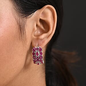 D'Joy Niassa Ruby, White Zircon Art Deco Earrings in Rhodium Over Sterling Silver 13.25 ctw
