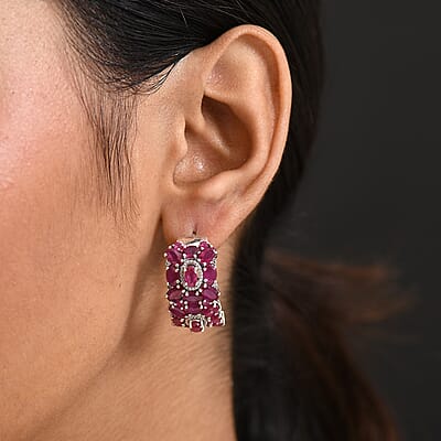 D'Joy Niassa Ruby, White Zircon Art Deco Earrings in Rhodium Over Sterling Silver 13.25 ctw