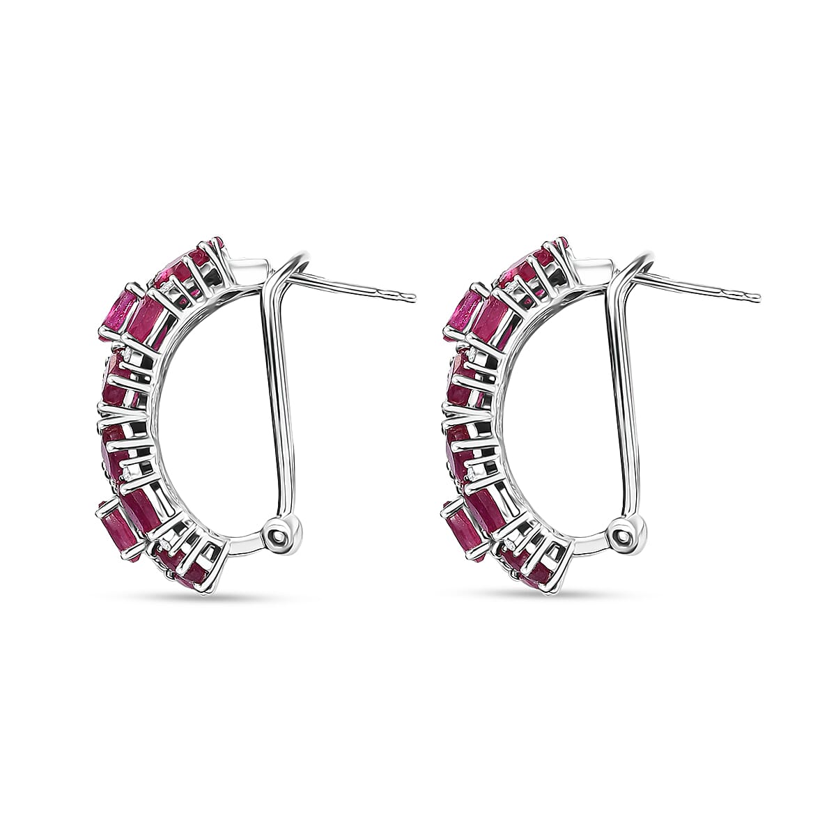 Doorbuster D'Joy Niassa Ruby (FF) and White Zircon 13.25 ctw Art Deco Earrings in Rhodium Over Sterling Silver image number 3