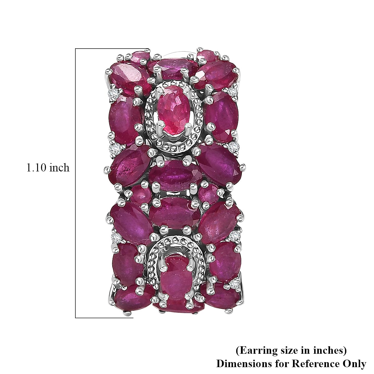Doorbuster D'Joy Niassa Ruby (FF) and White Zircon 13.25 ctw Art Deco Earrings in Rhodium Over Sterling Silver image number 4