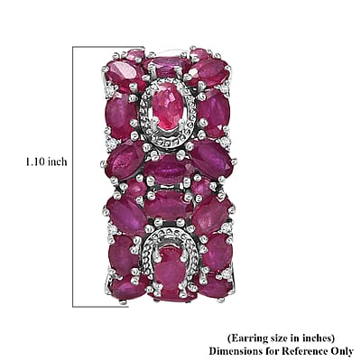 D'Joy Niassa Ruby, White Zircon Art Deco Earrings in Rhodium Over Sterling Silver 13.25 ctw
