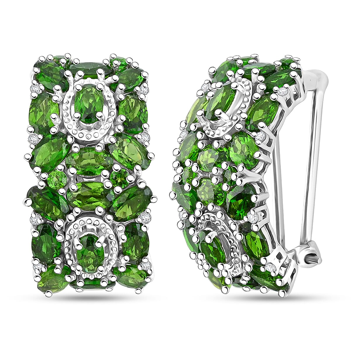 Doorbuster D'Joy Chrome Diopside and White Zircon 9.30 ctw Art Deco Earrings in Rhodium Over Sterling Silver image number 0