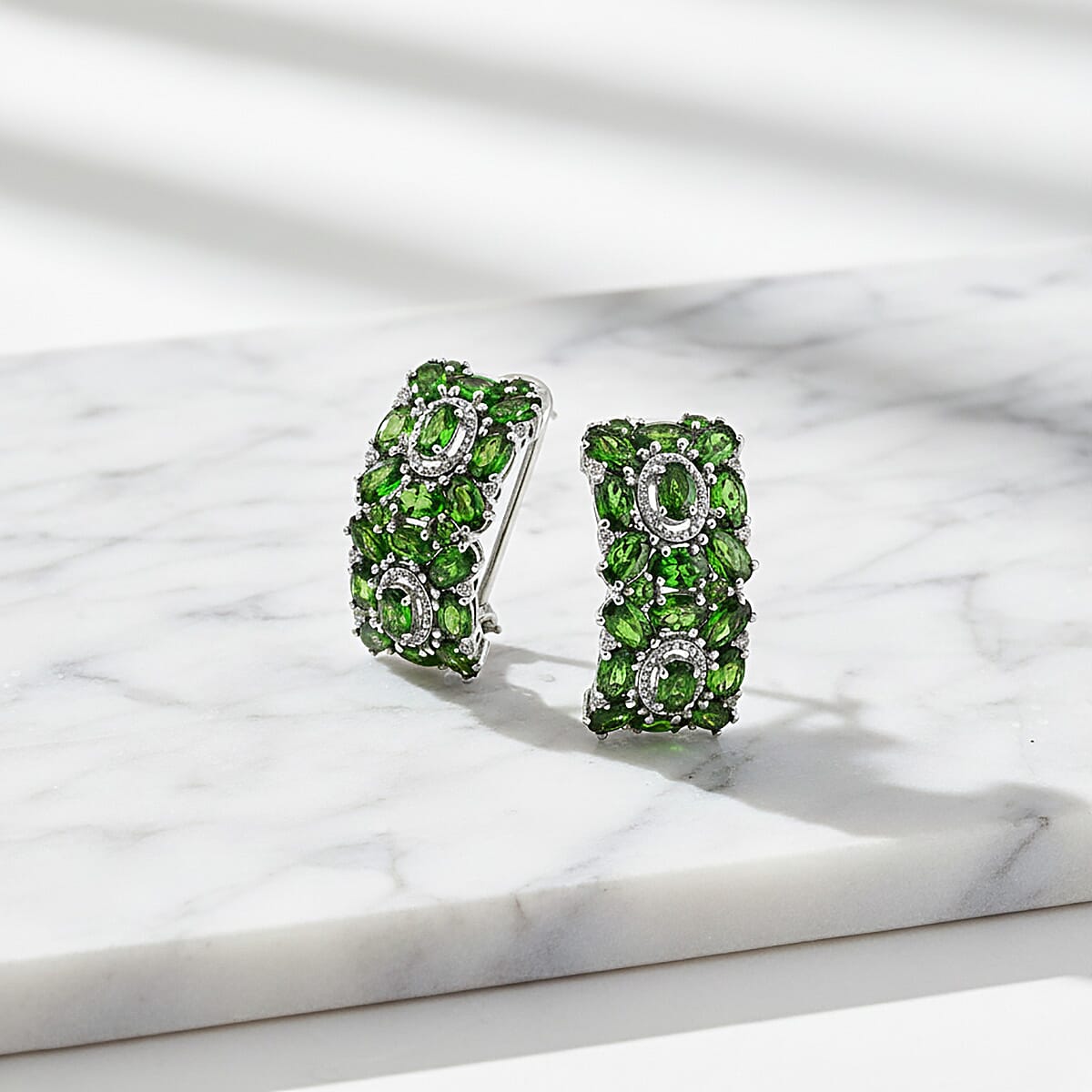 Doorbuster D'Joy Chrome Diopside and White Zircon 9.30 ctw Art Deco Earrings in Rhodium Over Sterling Silver image number 1