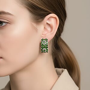 D'Joy Chrome Diopside, White Zircon Art Deco Earrings in Rhodium Over Sterling Silver 9.30 ctw