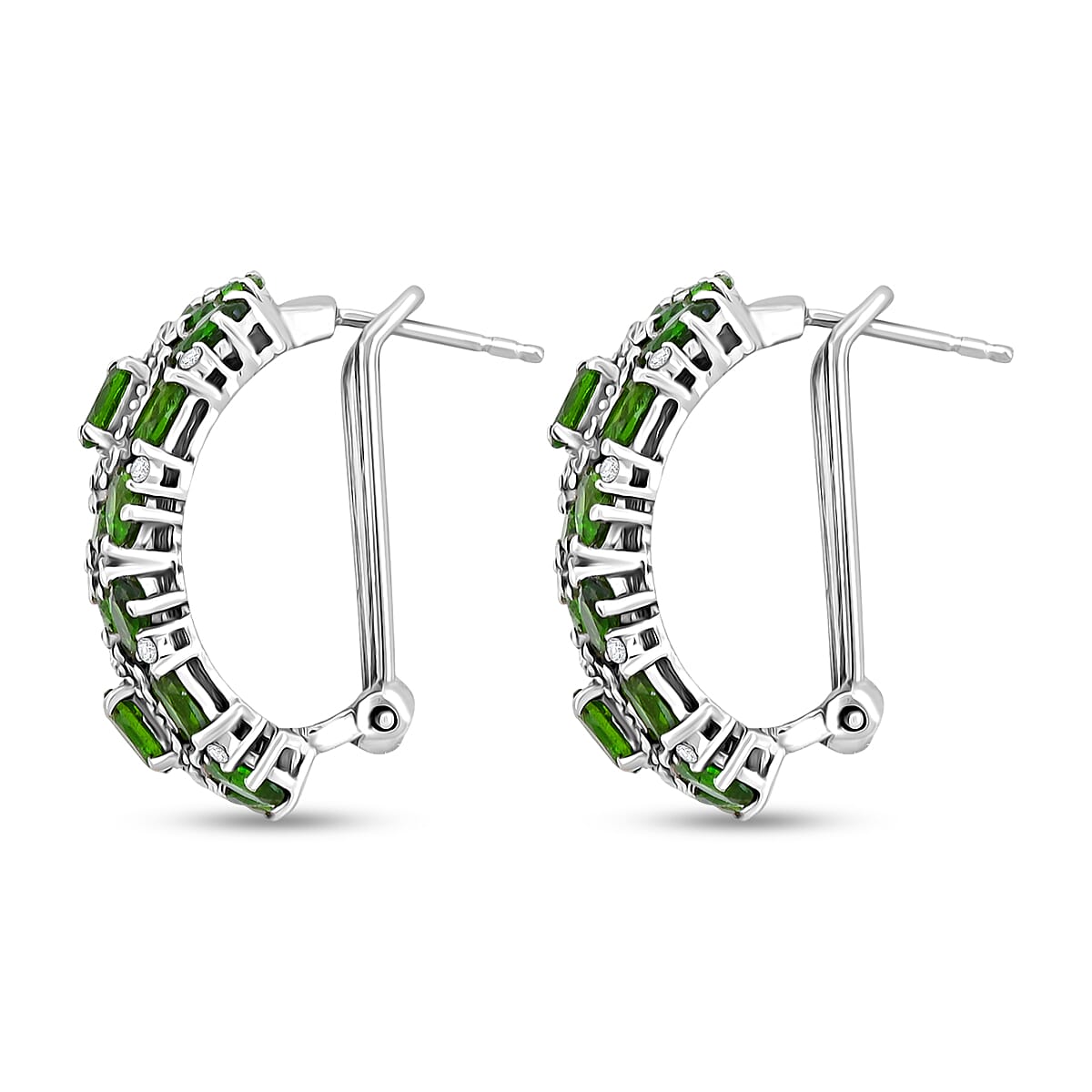 Doorbuster D'Joy Chrome Diopside and White Zircon 9.30 ctw Art Deco Earrings in Rhodium Over Sterling Silver image number 3
