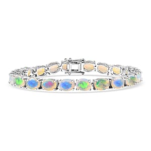 D'Joy Premium Ethiopian Welo Opal 15.15 ctw Aurora Glow Bracelet in Rhodium Over Sterling Silver (7.25 In)