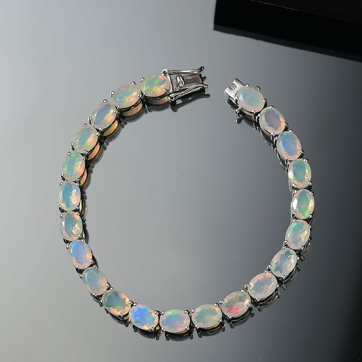 D'Joy Premium Ethiopian Welo Opal 15.15 ctw Aurora Glow Bracelet in Rhodium Over Sterling Silver (7.25 In) image number 1