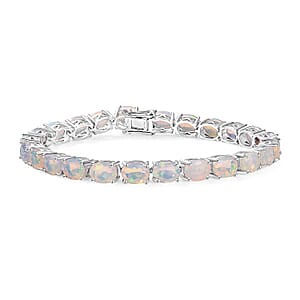 D'Joy Premium Ethiopian Welo Opal 16.75 ctw Aurora Glow Bracelet in Rhodium Over Sterling Silv (8.00 In) 