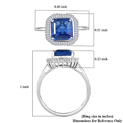 D'Joy Asscher Cut Premium Kashmir Kyanite and Diamond 3.40 ctw Art Deco Ring in Rhodium Over Sterling Silver (Size 10.0)