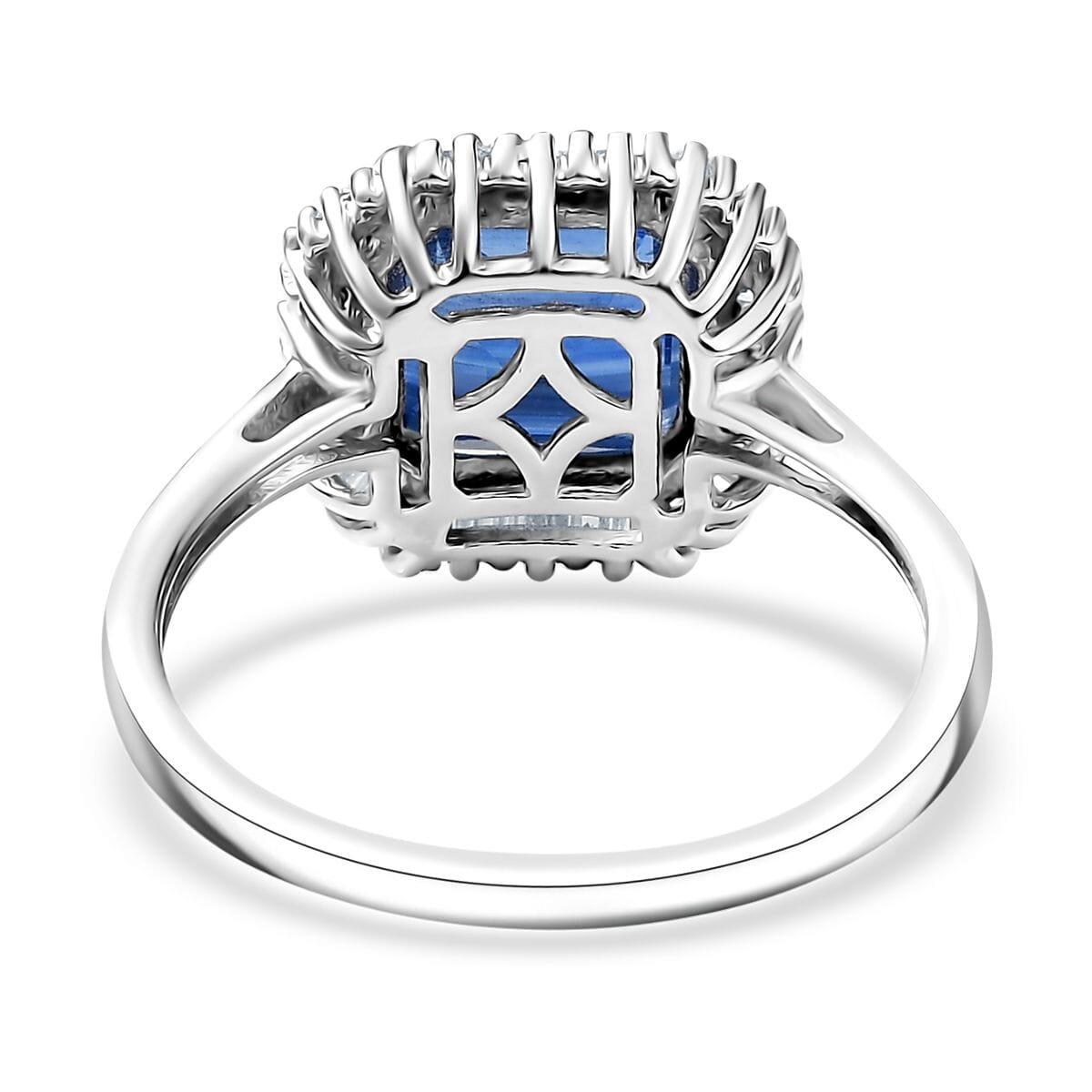 D’Joy Asscher Cut Premium Nilamani and Diamond 3.40 ctw Ring in Rhodium Over Sterling Silver (Size 7.0)  image number 4