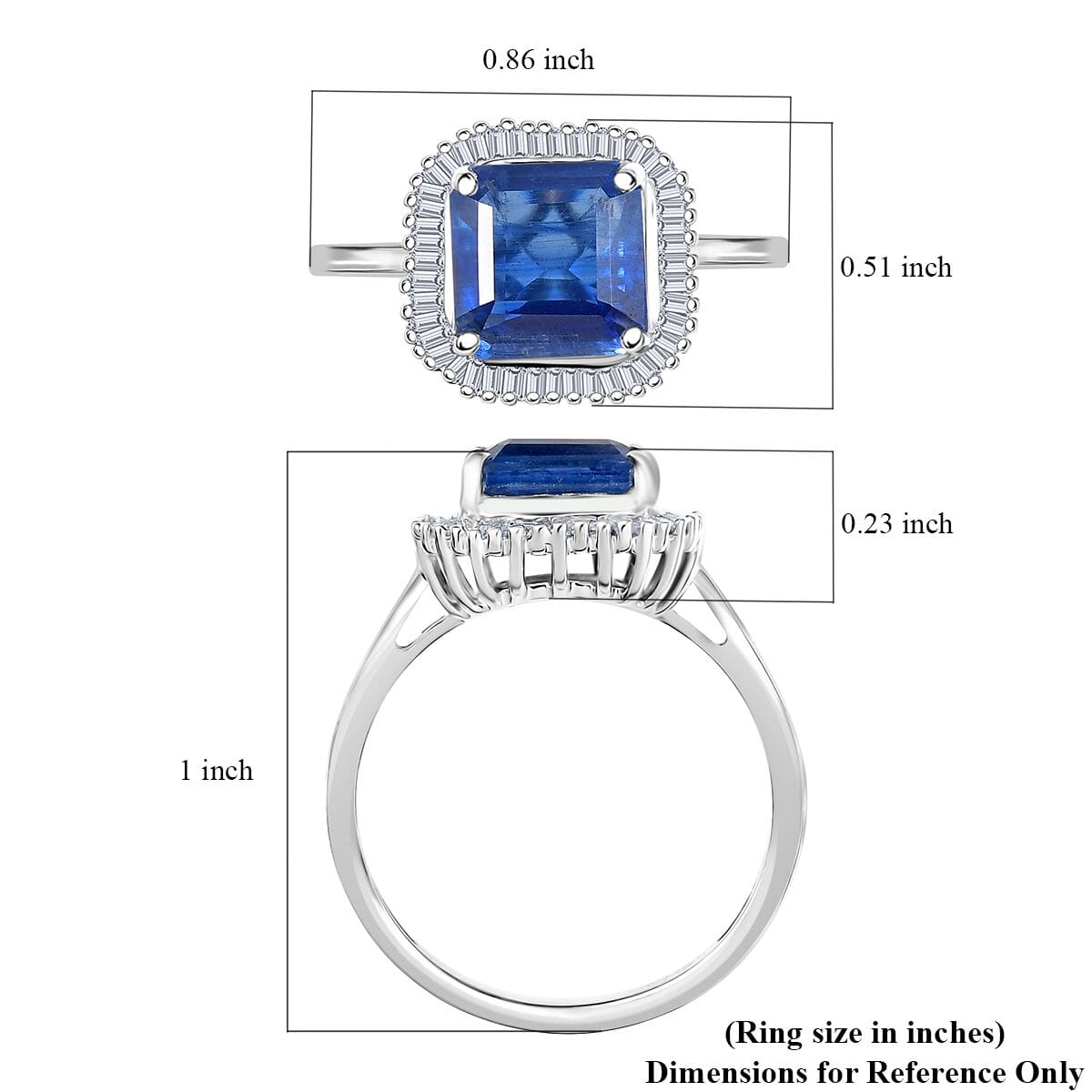 D’Joy Asscher Cut Premium Nilamani and Diamond 3.40 ctw Ring in Rhodium Over Sterling Silver (Size 7.0)  image number 5