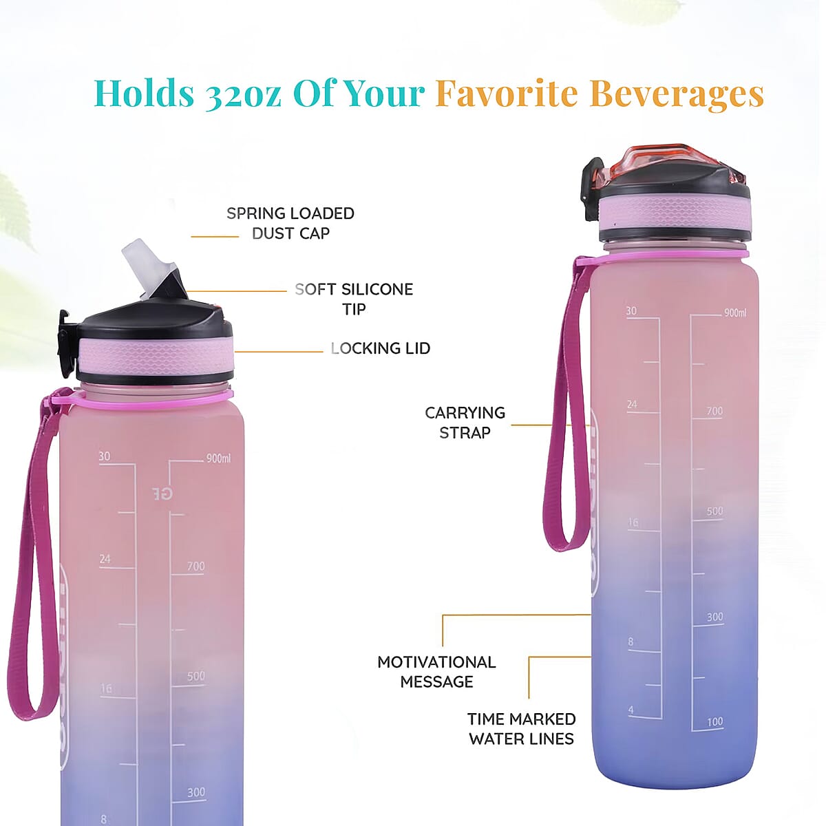 HiDR9 32oz Water Bottle with Flip Top Lock Lid - Peach/Blue image number 4