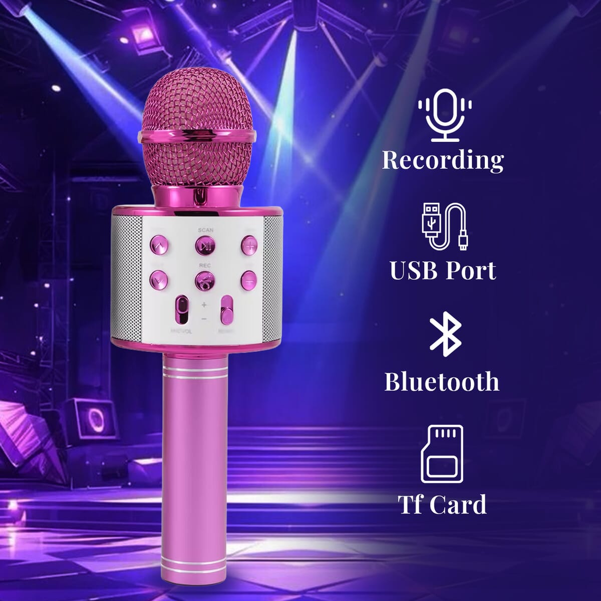 CLOSEOUT Total Vision Handheld Karaoke Microphone with Bluetooth Speaker -Pink (Ships in 8-10 Business Days) image number 2