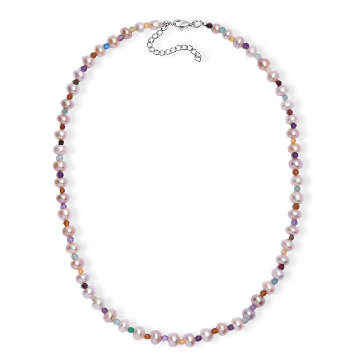 Multi Color Freshwater Pearl and Multi Gemstone 10.00 tw Necklace 18 Inches in Rhodium Over Sterling Silver image number 3