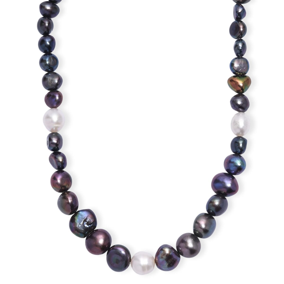 Peacock Dyed Pearl and Freshwater Pearl Necklace 18 Inches in Stainless Steel image number 0