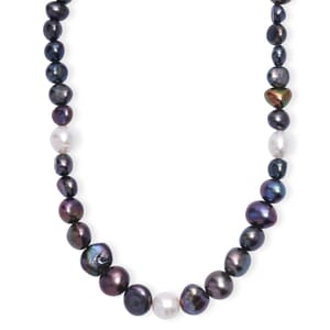 Peacock Dyed Pearl and Freshwater Pearl Necklace 18 Inches in Stainless Steel