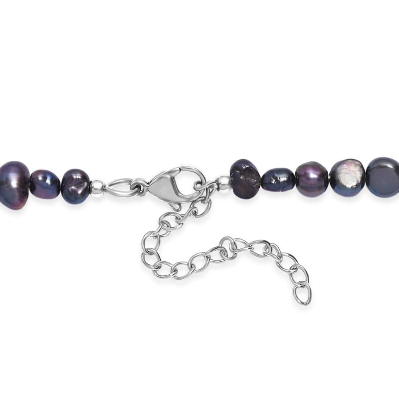 Peacock Dyed Pearl and Freshwater Pearl Necklace 18 Inches in Stainless Steel