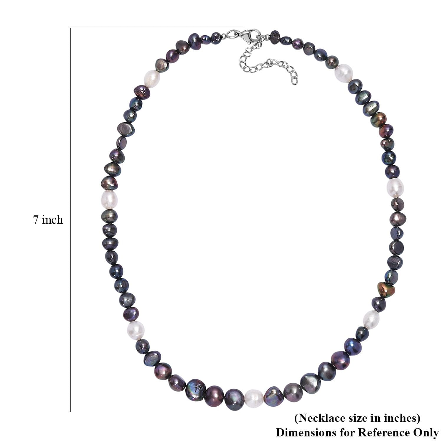 Peacock Dyed Pearl and Freshwater Pearl Necklace 18 Inches in Stainless Steel