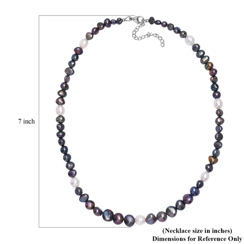 Peacock Dyed Pearl and Freshwater Pearl Necklace 18 Inches in Stainless Steel