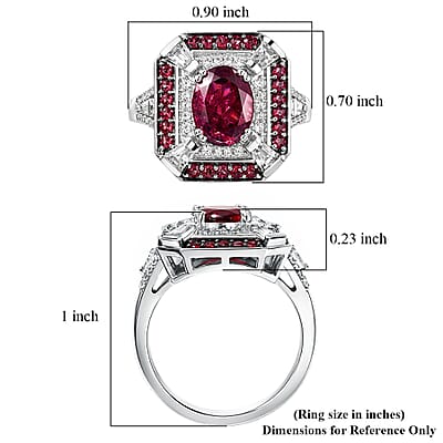 D'Joy Orissa Rhodolite Garnet and White Zircon 3.40 ctw Art Deco Ring in Rhodium Over Sterling Silver (Size 10.0)