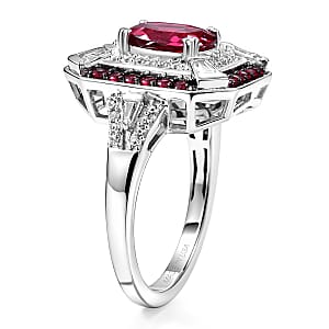 D'Joy Orissa Rhodolite Garnet and White Zircon 3.40 ctw Art Deco Ring in Rhodium Over Sterling Silver (Size 5.0)